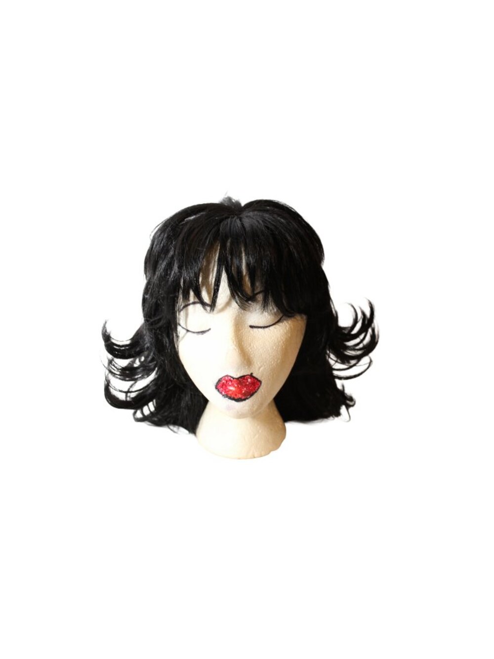 Vintage West Bay Black Shag Wig with Bangs OSFM